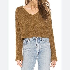 Free People Fuzzy V-Neck Popcorn Sweater Brown